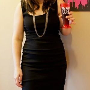 EUC Papillon ruched black body con dress, size L